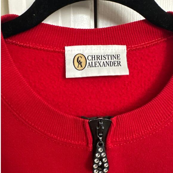 Vintage Christine Alexander Red Embellished Bee Quarter Zip Sweatshirt - Picture 2 of 8